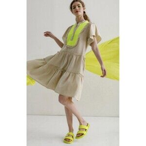 Anthropologie Margo Baridon Arcade Dress 100% Linen Size Large